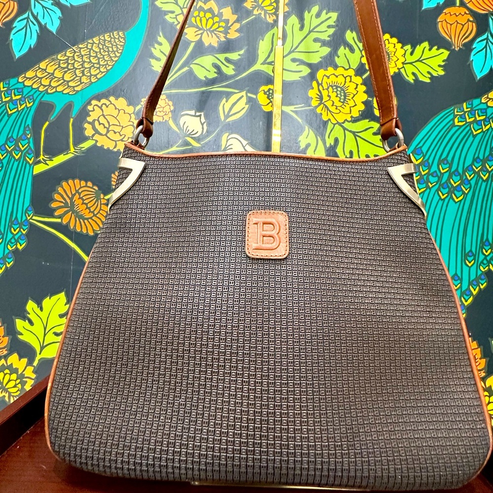 Bally Textured Black and Tan Shoulder Bag